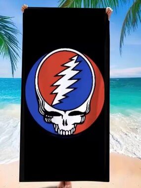 Grateful Dead’s Iconic Lighting Stealie Oversized BlackBeach Towel Bath or Pool